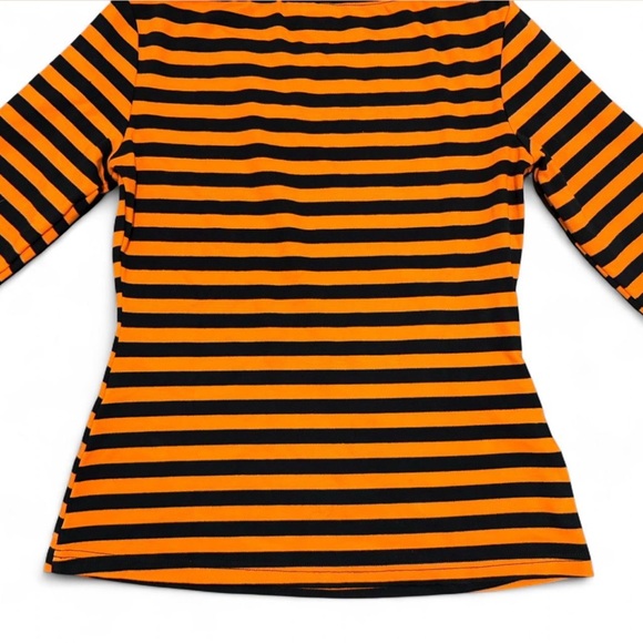 Unique Vintage Halloween Black Orange Striped Long Sleeve Top M Retro Witchy - Picture 6 of 8